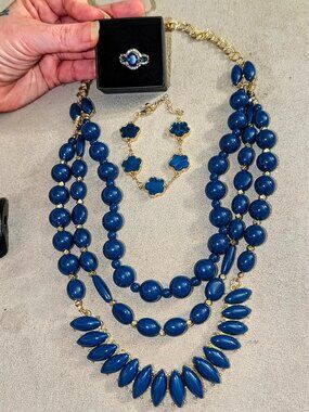 NWT Gold Sapphire Blue ring necklace and bracelet bundle set